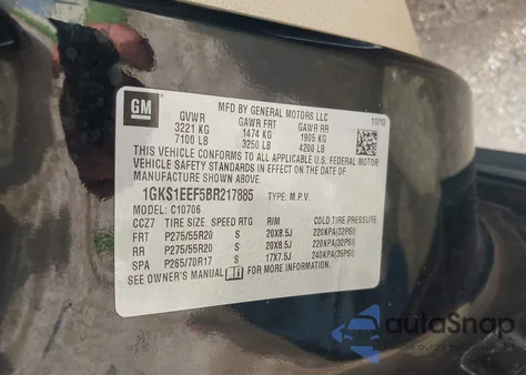 2011 GMC Yukon Denali из США, поврежденный, VIN 1GKS1EEF5BR217885